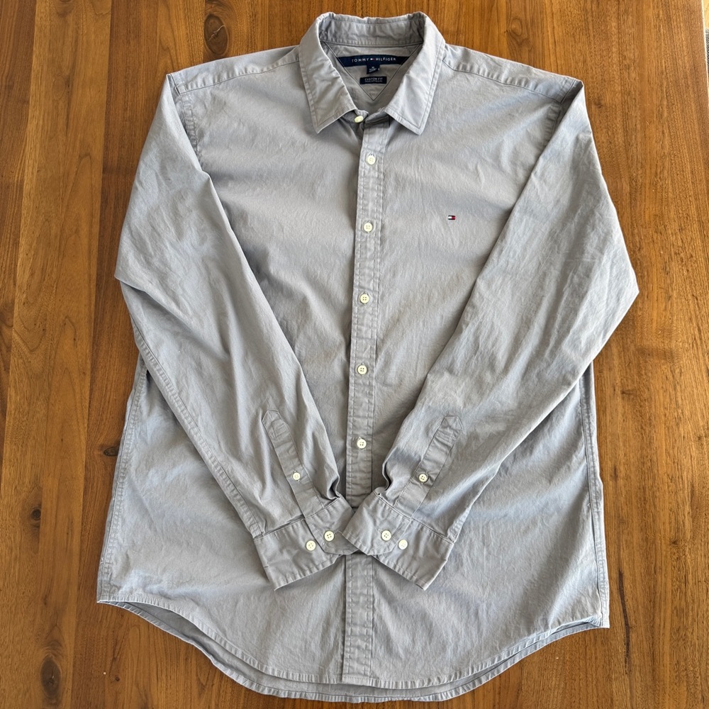 Tommy Hilfiger Gray Button Down Shirt Men’s XL Classic Logo Oxford Dress Casual